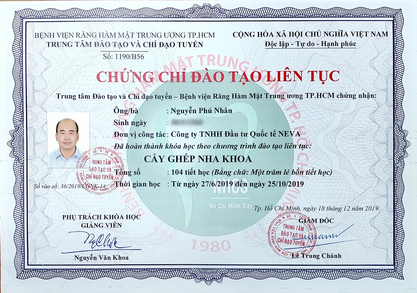 Chứng chỉ Cấy ghép nha khoa