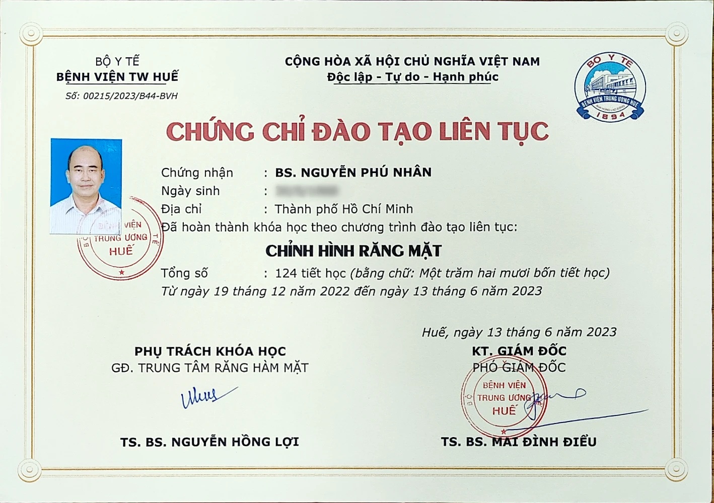 Chứng chỉ Chỉnh hình răng mặt