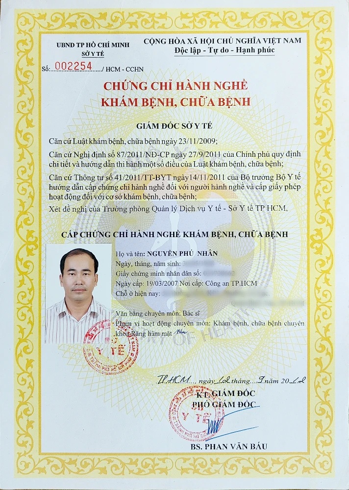 Chứng chỉ hành nghề 002254