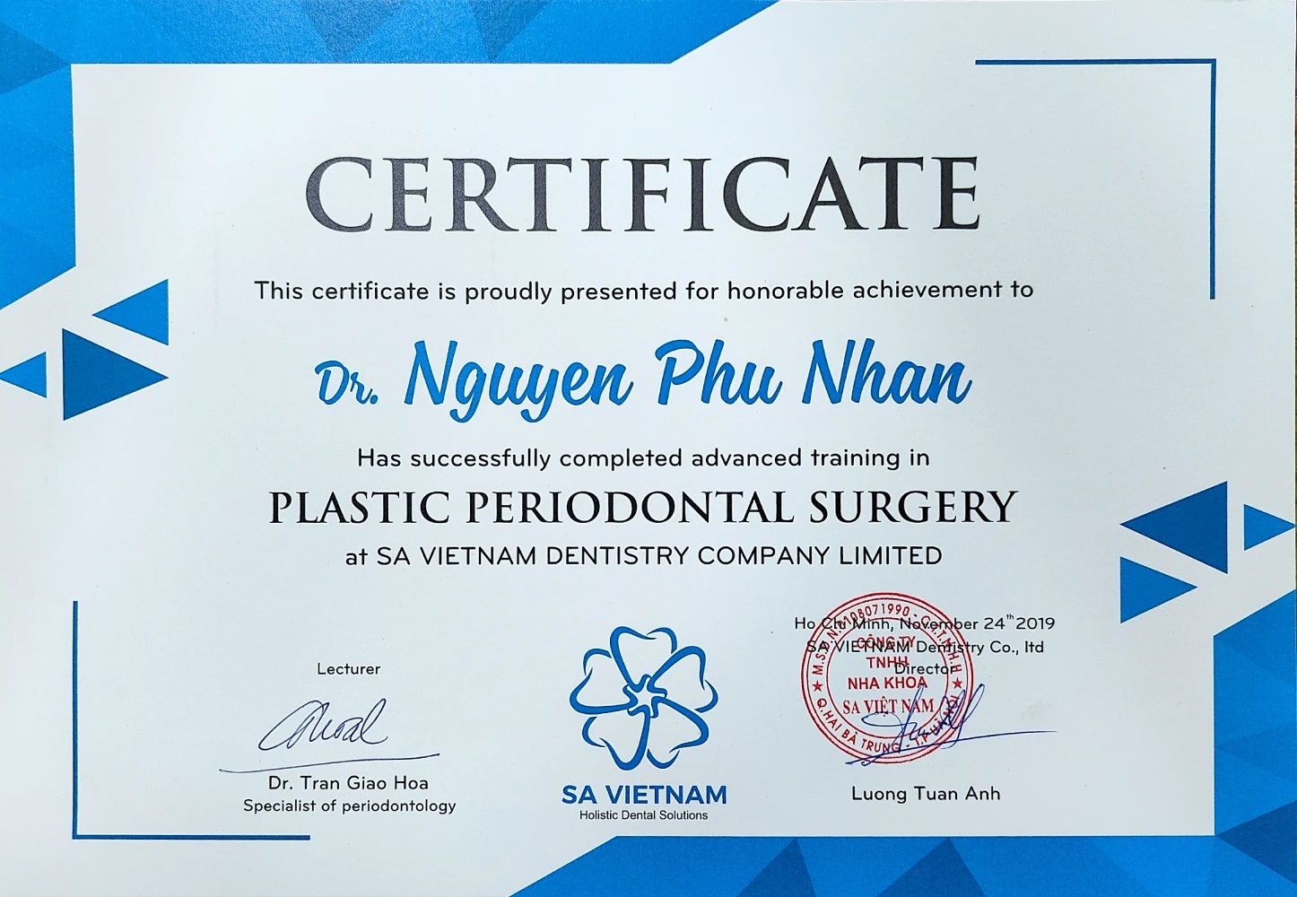 Chứng chỉ Phẫu thuật nha chu thẩm mỹ