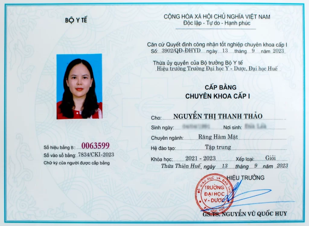 Chứng chỉ BS Răng Hàm Mặt CKI