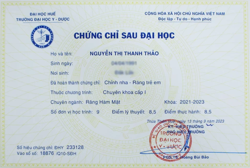 Chứng chỉ Chỉnh nha răng trẻ em CKI