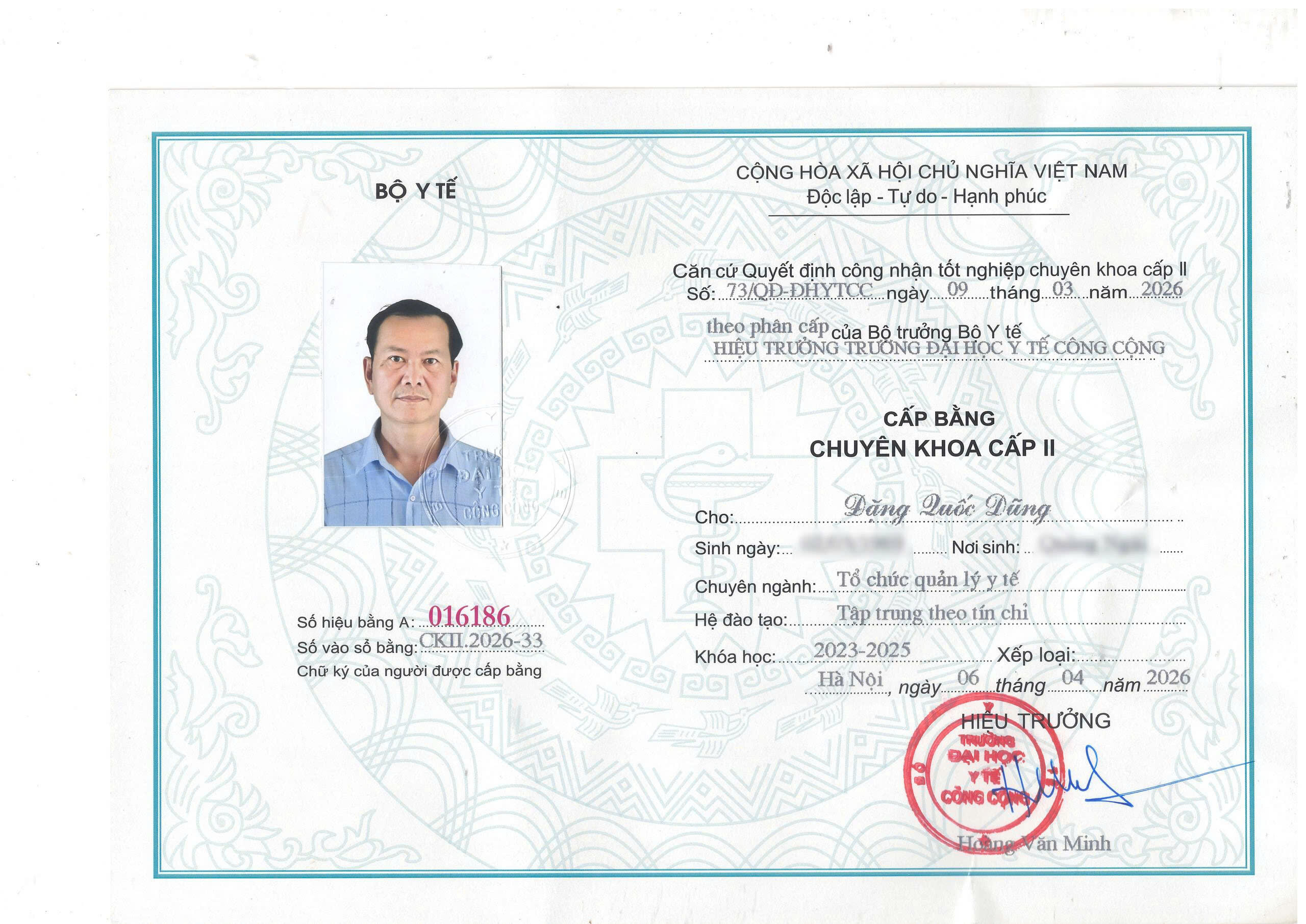 Bằng cấp Bác sĩ Chuyên khoa - BS Đặng Quốc Dũng