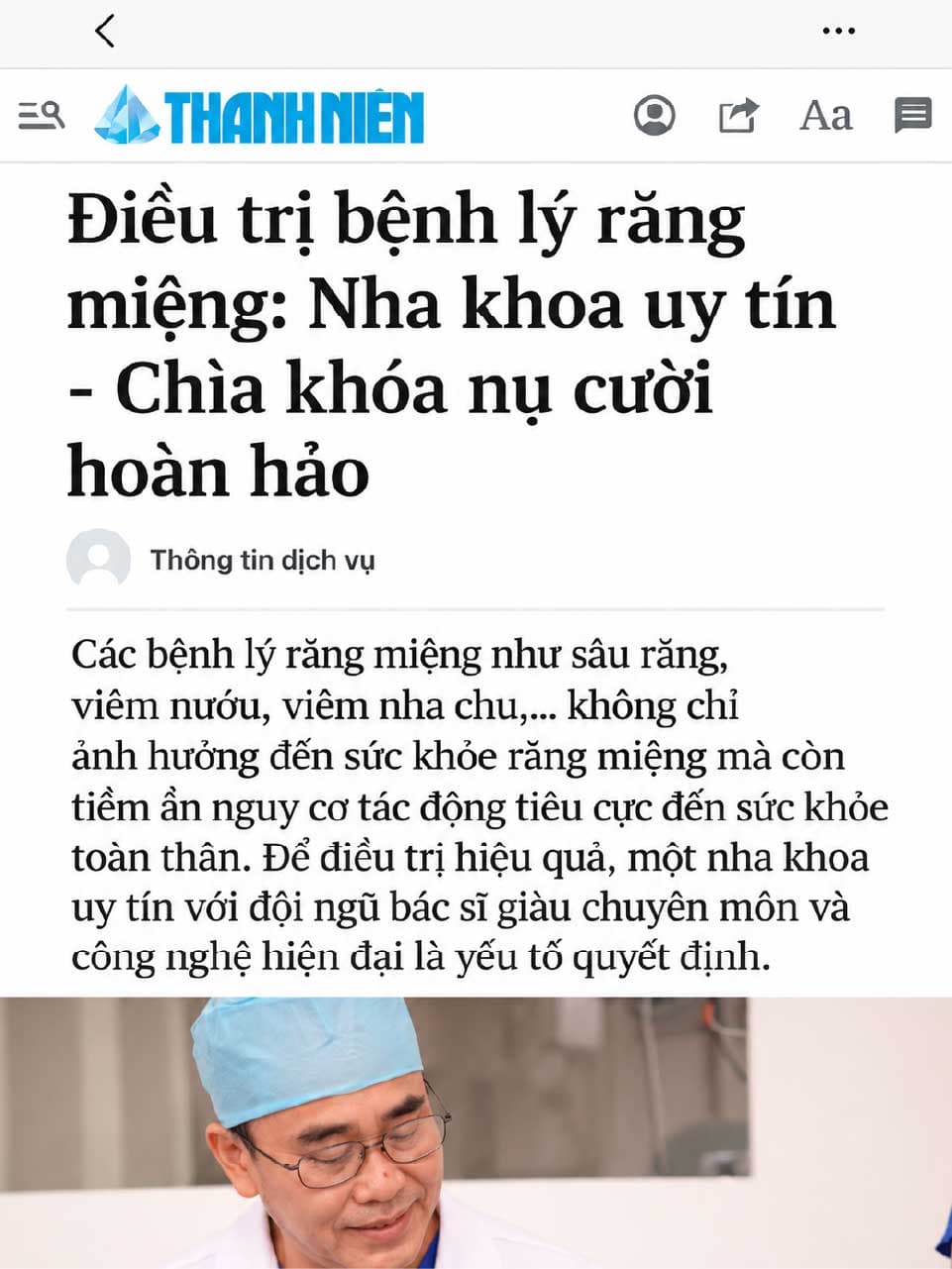 Bài viết trên báo Thanh Niên về Nha Khoa Đông Nam