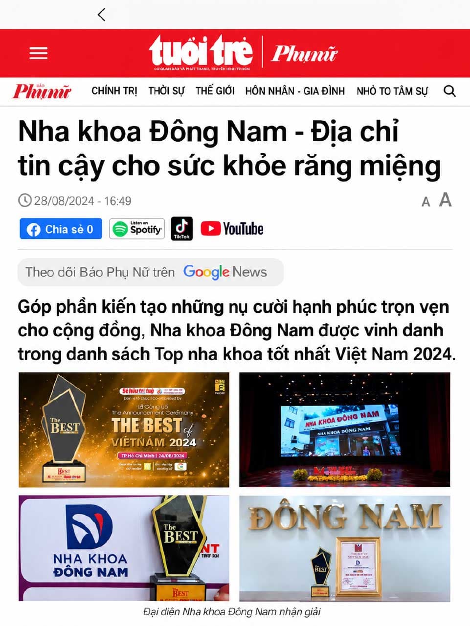 Bài viết trên báo Phụ Nữ Online về Nha Khoa Đông Nam