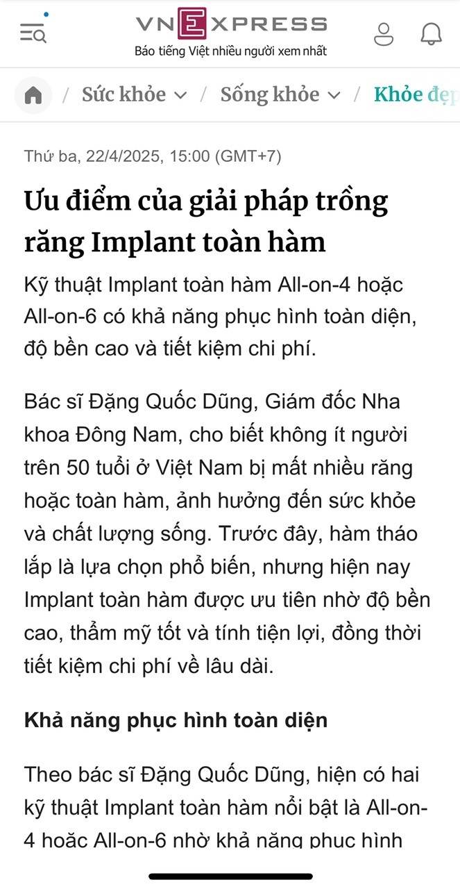 Bài báo VnExpress về Nha Khoa Đông Nam