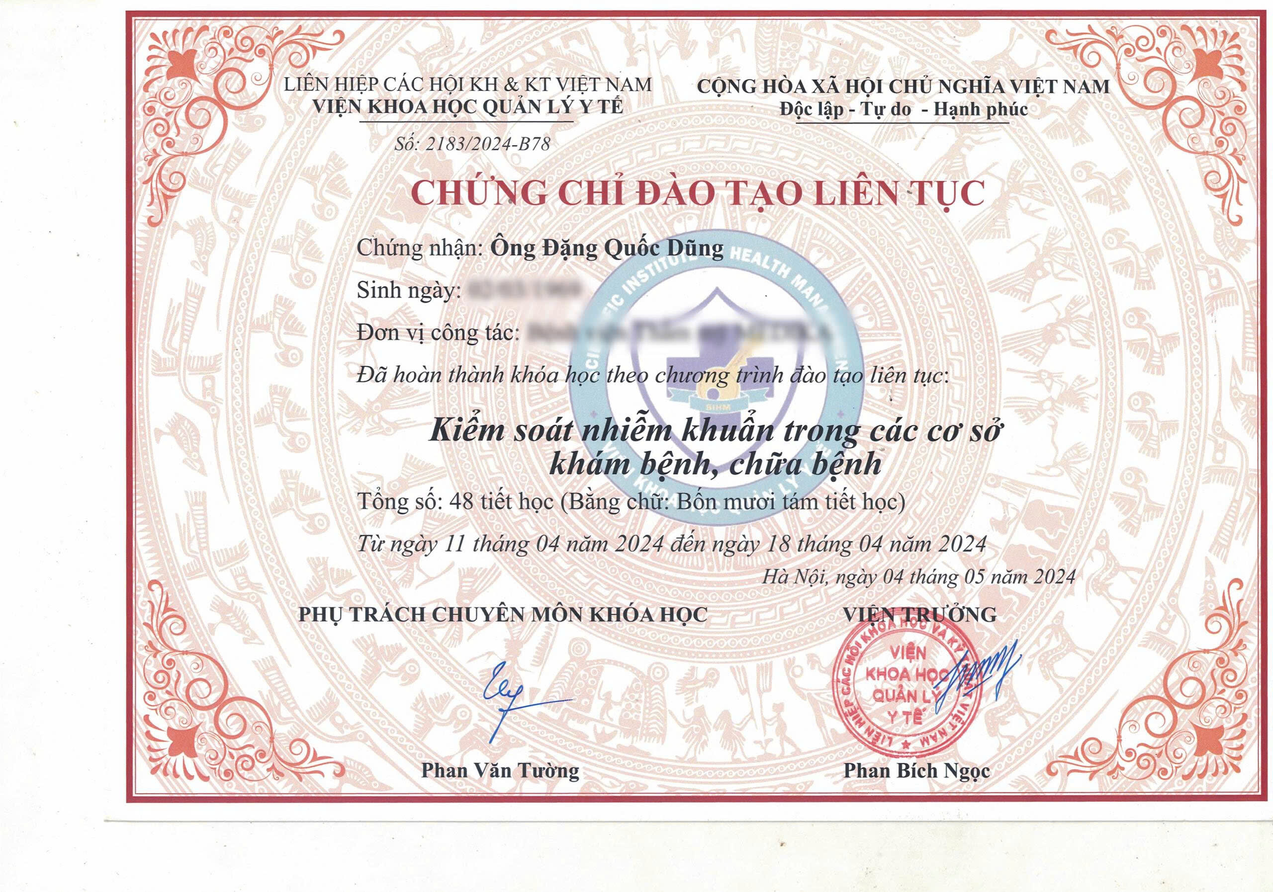 Chứng chỉ đào tạo liên tục