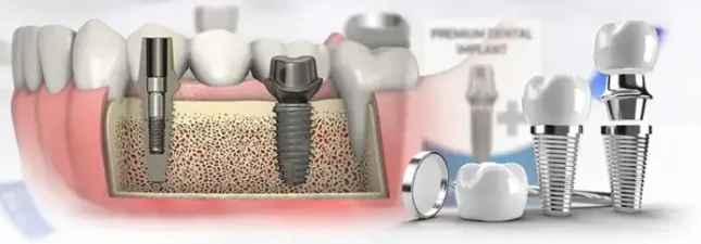 Cấu tạo răng Implant gồm trụ, khớp nối Abutment và mão sứ
