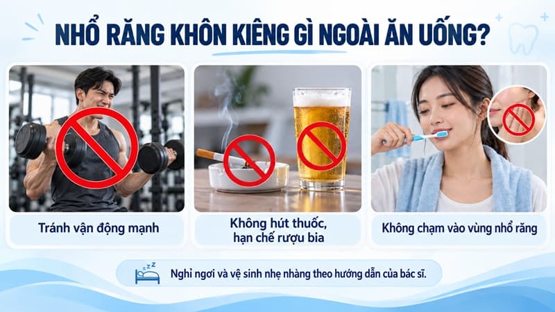 nên nghỉ ngơi và tránh hoạt động gắng sức trong 24 giờ đầu sau nhổ răng